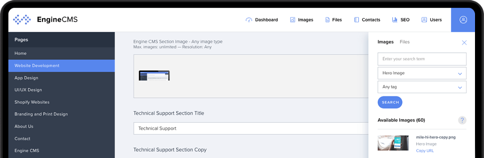 Screenshot of Engine CMS web design tools