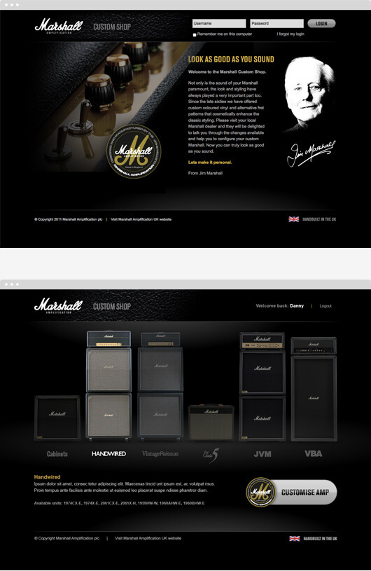 screens from marshall custom shop web app