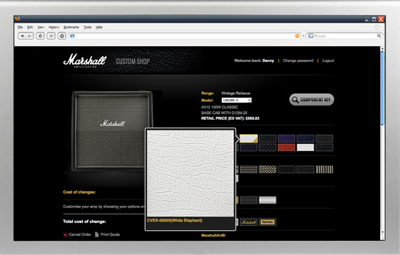 Marshall Custom Shop online ordering system product configurator